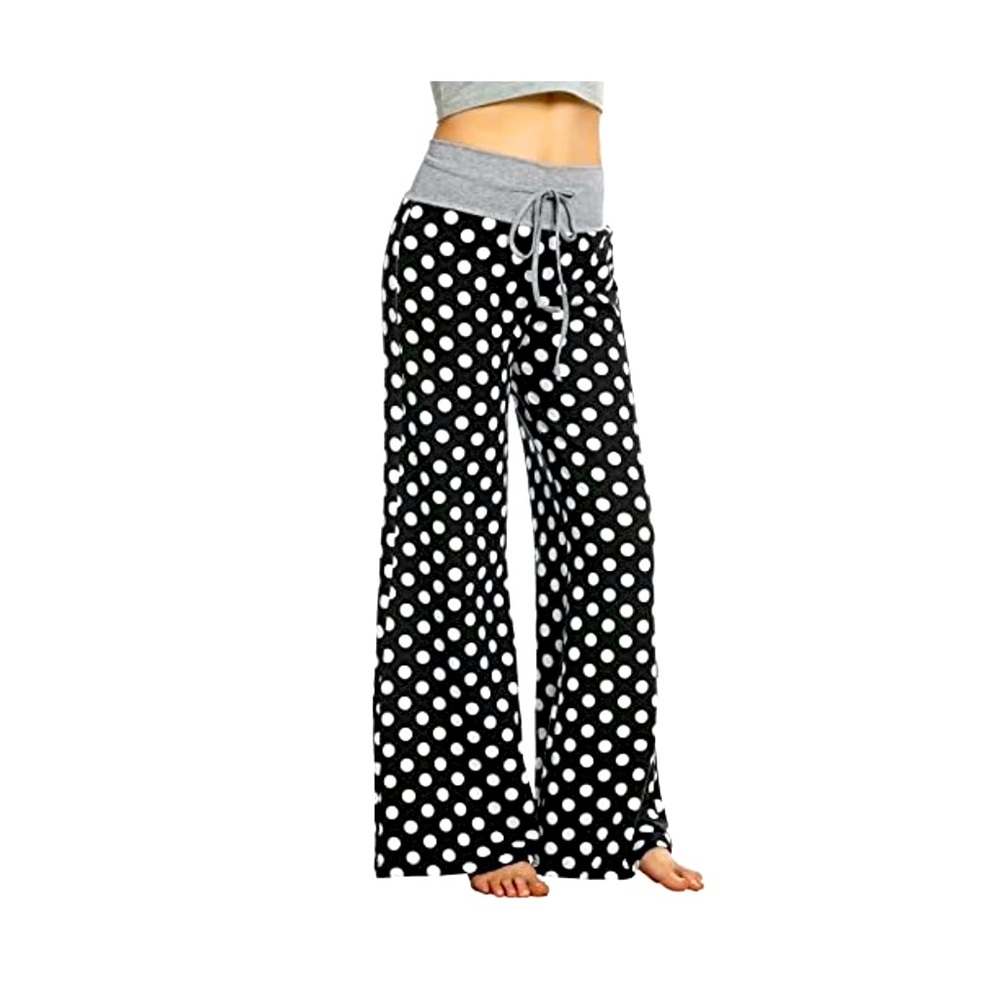 HOTOUCH Women’s stretch, drawstring, polka-dot, wide-leg lounge pants